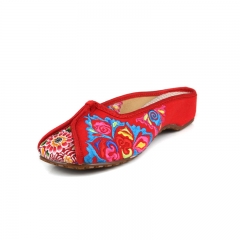 老北京布鞋女鞋 女士绣花鞋小坡跟牛筋底包头拖鞋时尚民族风凉拖