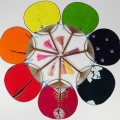 忆园竹藤 手工竹扇子扎染团扇中式古典竹骨宫廷广场舞扇土布宫扇