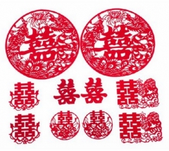 新款环保红绒布喜字窗花家具贴 创意绒面喜字 结婚喜 婚庆剪纸